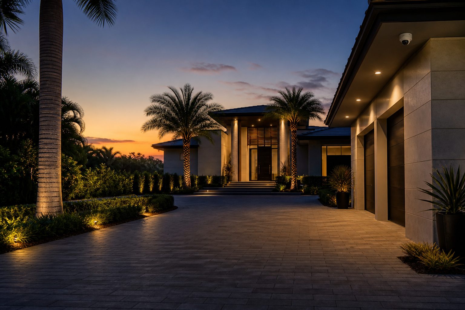 Driveway and property approach, day and night